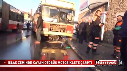 KAYGAN ZEMİNDE KONTROLDEN ÇIKAN BELEDİYE OTOBÜSÜ DEHŞET SAÇTI