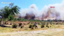 Balıkesir'in Edremit ilçesinde Altınkum'da otluk alanda yangın