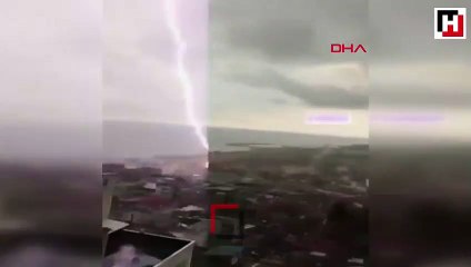 Trabzon'da yıldırım düşme anı kameraya böyle yansıdı