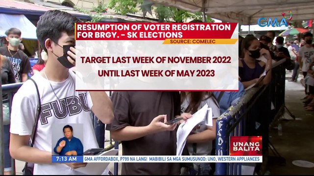 COMELEC: Voter registration, target ipagpatuloy sa huling linggo ng Nobyembre hanggang May 2023 | UB