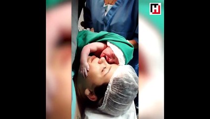 Yeni doğan bebeğin, annesine sarılıp onu bırakmak istemediği anlar