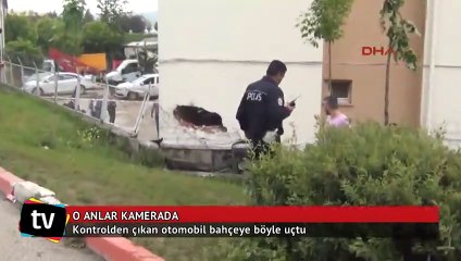 Kontrolden çıkan otomobil bahçeye böyle uçtu