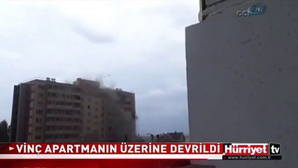 VİNÇ 5 KATLI BİNANIN ÜZERİNE DÜŞTÜ