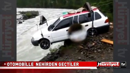 NEHİR ÜZERİNDEN OTOMOBİLLE BÖYLE GEÇTİLER