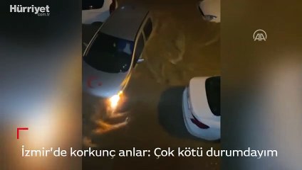 İzmir’de su taşkınında aracında mahsur kaldı böyle yardım istedi