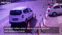 Hareket eden aracı duvara çarpmaktan son anda kurtardı