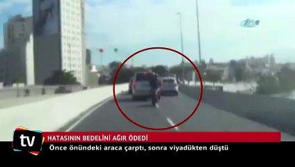 Önce önündeki araca çarptı, sonra viyadükten düştü