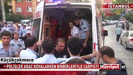ŞÜPHELİ ARACI KOVALAYAN POLİSLER BİRBİRLERİYLE ÇARPIŞTI