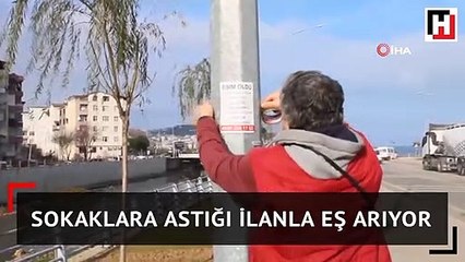 Sokaklara astığı ilanla eş arıyor