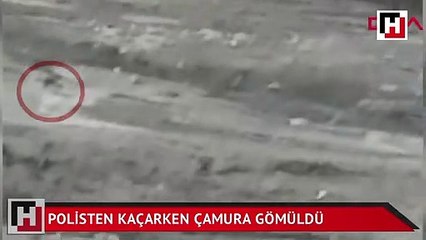 Polisten kaçarken çamura gömüldü