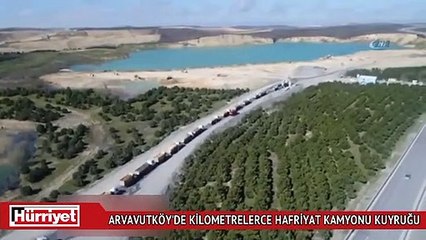 Kilometrelerce hafriyat kamyonu kuyruğu