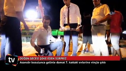 Asansör bozulunca gelinle damat 7. kattaki evlerine vinçle çıktı