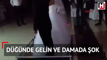 Gelin ve damadın sahneye çıktığı asansör yere çakıldı