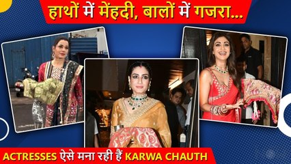 Raveena Tandon And Shilpa Shetty With their Girl Gang Celebrating Karwa Chauth