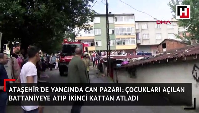 Çıkan yangında çocukları açılan battaniyeye atıp ikinci kattan atladı