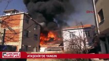 Ataşehir'de alev alev yanan bina mahalleliyi sokağa döktü