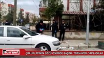 Çocuklarının gözü önünde başına tornavida sapladılar