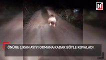 Önüne çıkan ayıyı ormana kadar böyle kovaladı