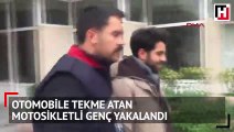 Aracın aynasına tekme atan motosiklet sürücüsü yakalandı