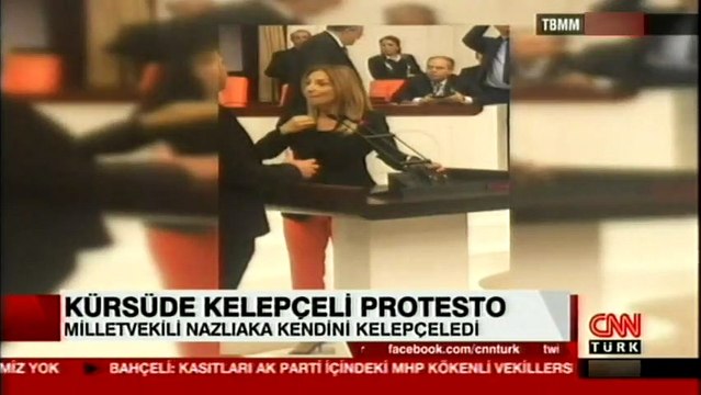 Aylin Nazlıaka, kendini Meclis kürsüsünde mikrofona kelepçeledi