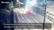 Bakırköy'de kontrolden çıkan otomobil, metro hattına düştü