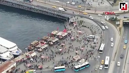 Eminönü'ndeki balıkçı tekneleri havadan görüntülendi