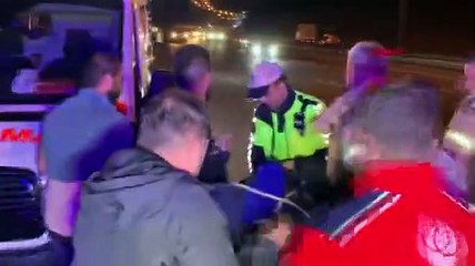 TEM Otoyolu’nda kontrolden çıkan minibüs ağaçlık alana düştü