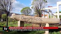 10 bin yıllık anıt taşa yazılan sloganı makine ile kazıdılar