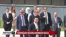 Erdoğan uğurlanırken kaza meydana geldi