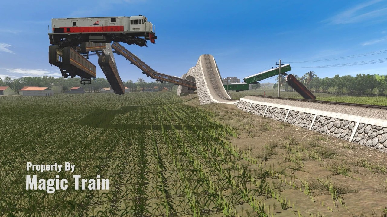 Railroad Journey Flying Train Simulator 2019 |  The train flies into the tunnel and dives sharply until the carriage comes off