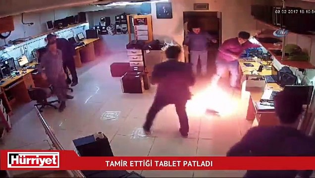 Tamir ettiği tablet böyle patladı