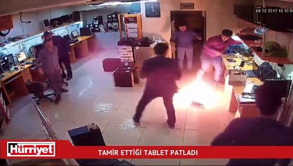 Tamir ettiği tablet böyle patladı