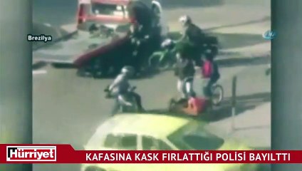 Kafasına kask fırlattığı polisi bayılttı