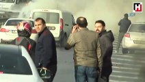 Alev Alev yanan otomobili belediye çalışanı söndürdü