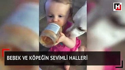 Bebek ve köpeğin sevimli halleri