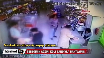 Bebeğini atmadan önce ağzını koli bandıyla bantlamış