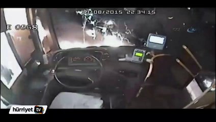 Belediye otobüsüne molotoflu saldırı kamerada