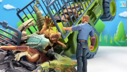 DIY Dinosaur Park With Dinosaur Truck! Volcano Lava, 3 T-Rex, 2 Triceratops