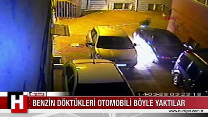 Otomobili benzin döküp yaktılar