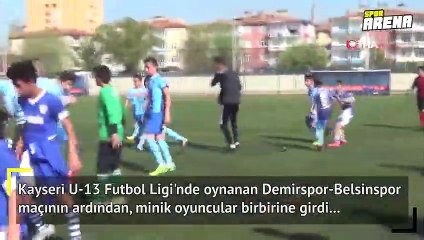 Minik oyuncular maç sonunda birbirlerine girdiler