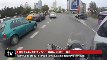 Otobüse çarpan cip takla atmaktan böyle kurtuldu