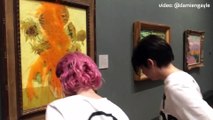 Just Stop Oil activists throw soup over Van Gogh’s iconic Sunflowers painting at London's National Gallery