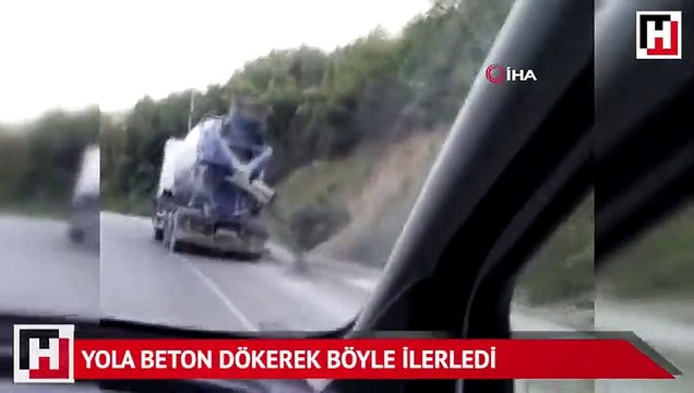 Beton mikseri sürücüsü yola beton dökerek böyle ilerledi