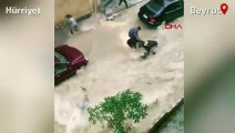 Beyrut'ta sel sularından kurtuluş anı kamerada