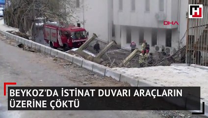 Beykoz'da istinat duvarı araçların üzerine çöktü