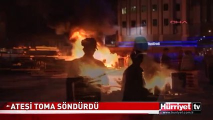 TAKSİM ŞANTİYESİ'NDEKİ TAHTALARI ATEŞE VERDİLER