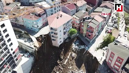 Kağıthane'de bina çökmesi sonrası tehlike havadan görüntülendi