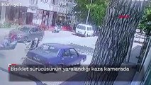 Bisiklet sürücüsünün yaralandığı kaza kamerada