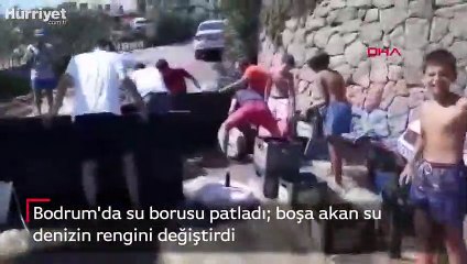 Bodrum'da yine su borusu patladı! Denizin rengi değişti