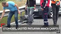 Bolu'da otomobil lastiği patlayan araca çarptı